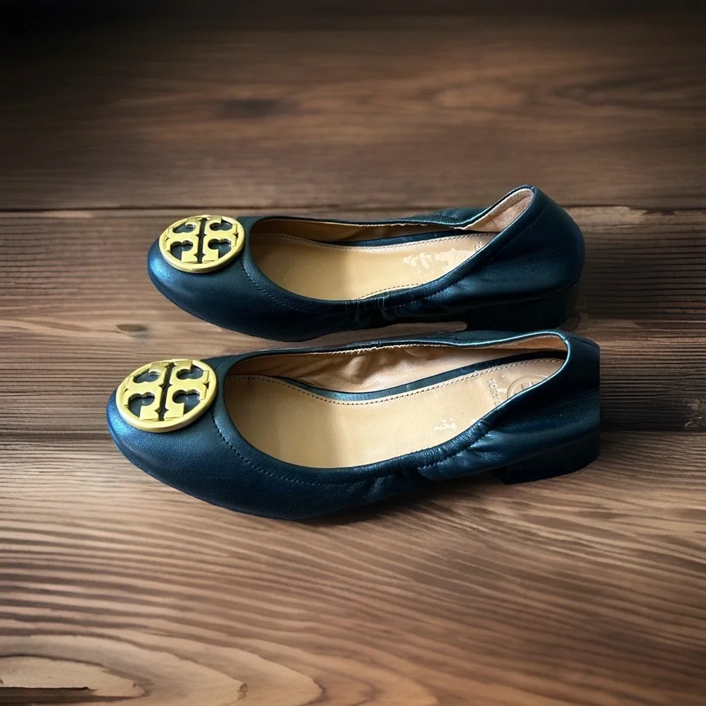 Tory Burch‎ Benton 2 Ballet Scrunch Back Nappa Leather Heel Size 5 - Picture 8 of 8